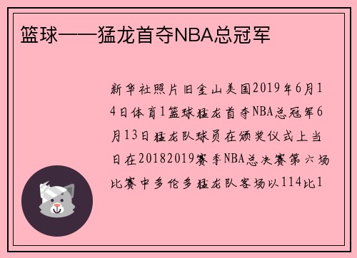 篮球——猛龙首夺NBA总冠军